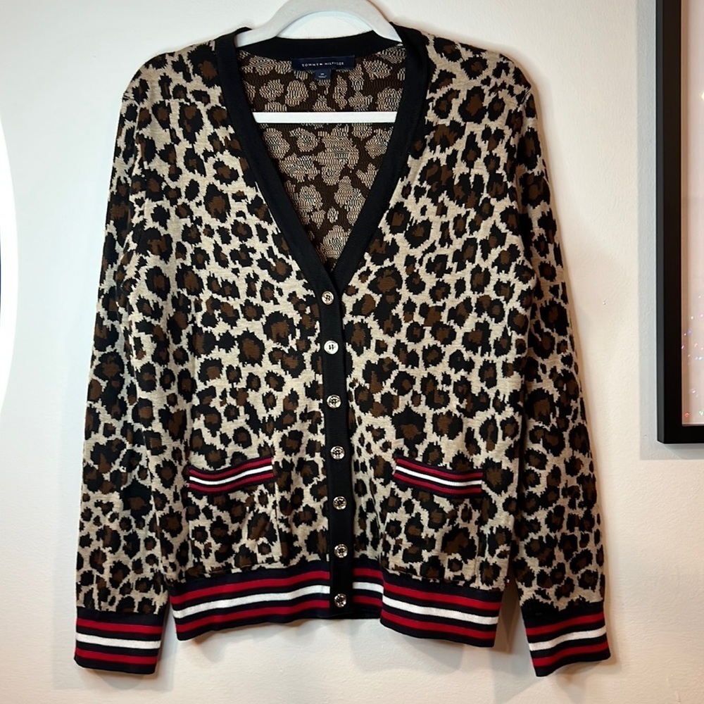 Tommy Hilfiger Leopard-Print V-Neck Button Cardigan
